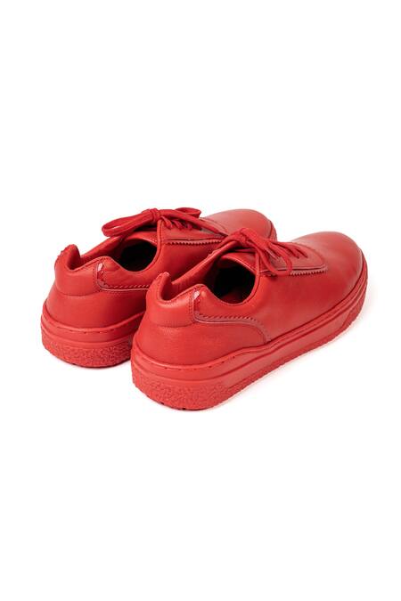 Buy_Jeetinder Sandhu_Red Leather Sneakers With Zig Zag Lace Trims _Online_at_Aza_Fashions