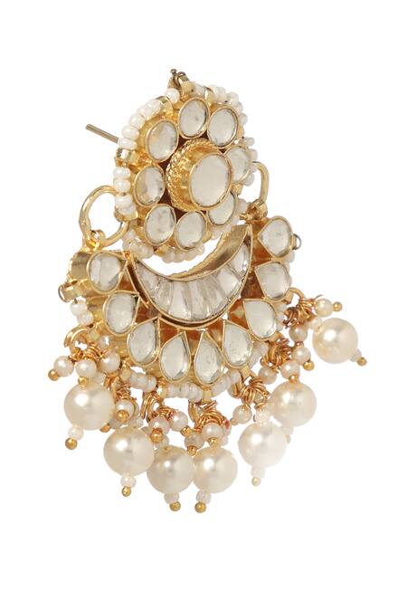 Minaki White Pearls, Stones Kundan Studded Floral Crecent Chandbali Earrings Online at Aza Fashions Minaki_White Pearls, Stones Kundan Studded Floral Crecent Chandbali Earrings _Online_at_Aza_Fashions