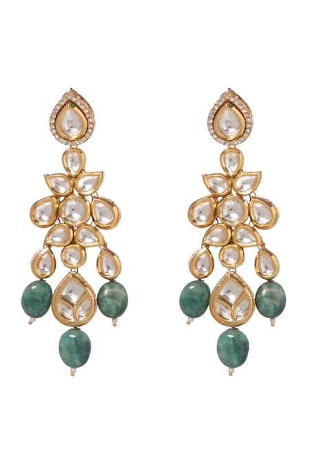 Shop_Minaki_Green Beads Kundan Studded Drop Collar Necklace Set _Online_at_Aza_Fashions