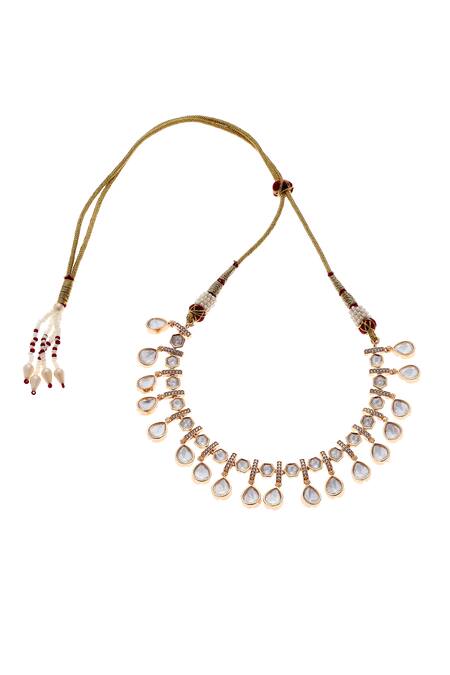 MINAKI Gold Plated Kundan Polki Studded Geometric Bar Necklace Set  3