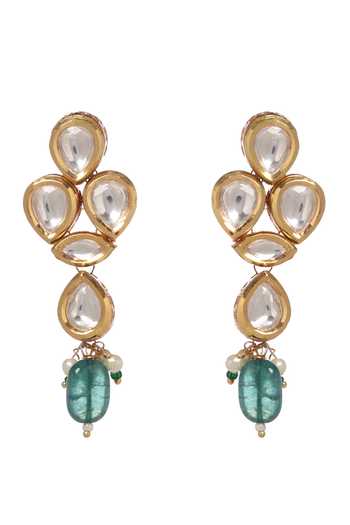 Shop_Minaki_Green Beads, Diamonds Kundan Studded Cluster Collar Necklace Set _Online_at_Aza_Fashions