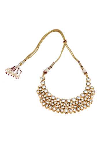 Minaki_Gold Plated Stones Kundan Cluster Studded Collar Necklace Set _Online_at_Aza_Fashions