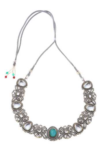 Minaki_Green Stones Studded Floral Swirl Necklace Set _Online_at_Aza_Fashions