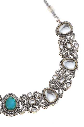 Buy_Minaki_Green Stones Studded Floral Swirl Necklace Set _Online_at_Aza_Fashions
