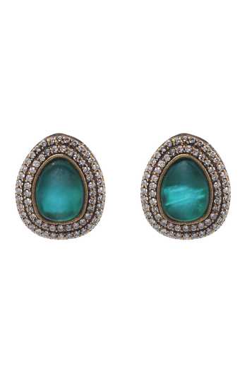 Shop_Minaki_Green Stones Studded Floral Swirl Necklace Set _Online_at_Aza_Fashions
