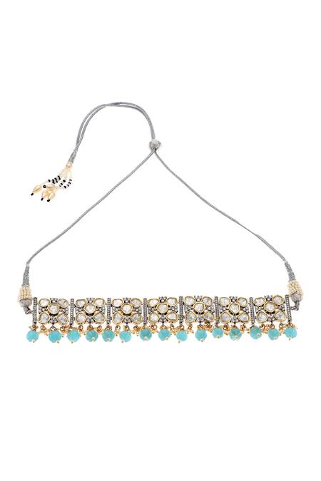 Minaki Blue Stones, Beads Kundan Studded Floral Choker Set Online at Aza Fashions Minaki_Blue Stones, Beads Kundan Studded Floral Choker Set_Online_at_Aza_Fashions