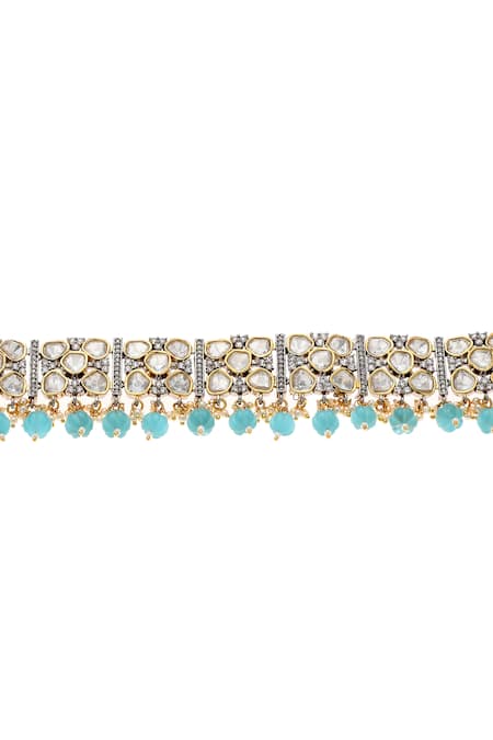 Buy_Minaki_Blue Stones, Beads Kundan Studded Floral Choker Set_Online_at_Aza_Fashions