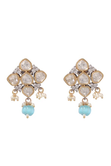 Shop_Minaki_Blue Stones, Beads Kundan Studded Floral Choker Set_Online_at_Aza_Fashions