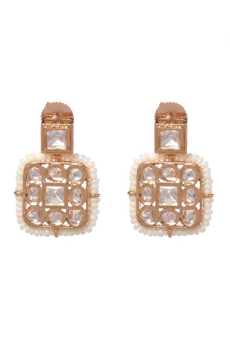 Buy_Minaki_Gold Plated Pearls, Pom-poms, Stones Polki Studded Square Choker Set _Online_at_Aza_Fashions