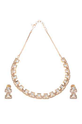 Shop Minaki Gold Plated Diamonds, Crystals Polki Studded Grecian Necklace Set at Aza Fashions Shop_Minaki_Gold Plated Diamonds, Crystals Polki Studded Grecian Necklace Set _at_Aza_Fashions