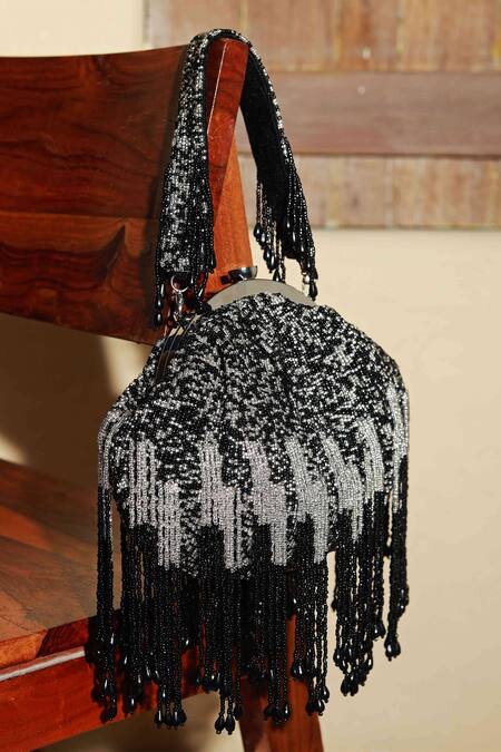 The Tan Clan Black Bead Amour Tassel Embellished Batua at Aza Fashions The Tan Clan_Black Bead Amour Tassel Embellished Batua _at_Aza_Fashions