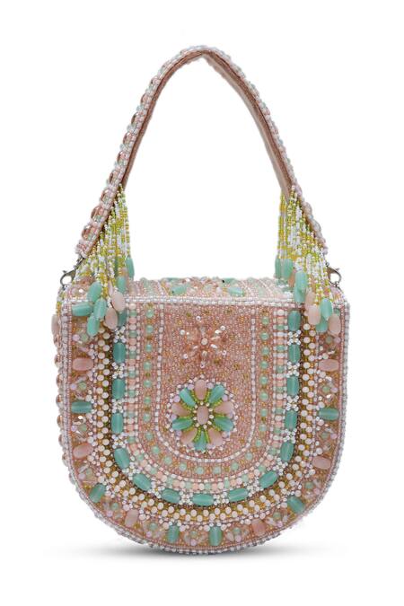 Buy The Tan Clan Peach Cut Work, Beads, Stones Amulya Cutdana Embellished Bag Online at Aza Fashions Buy_The Tan Clan_Peach Cut Work, Beads, Stones Amulya Cutdana Embellished Bag _Online_at_Aza_Fashions