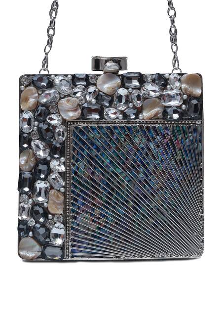 The Tan Clan Silver Stone Aqsa Embellished Clutch Online at Aza Fashions The Tan Clan_Silver Stone Aqsa Embellished Clutch _Online_at_Aza_Fashions