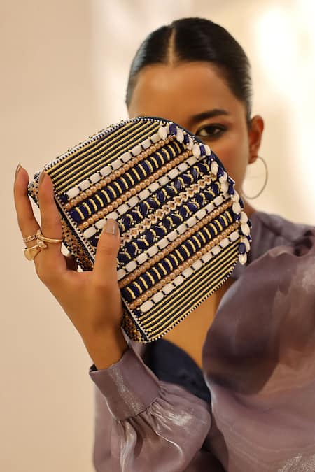 THE TAN CLAN Asma Bead Embellished Clutch 