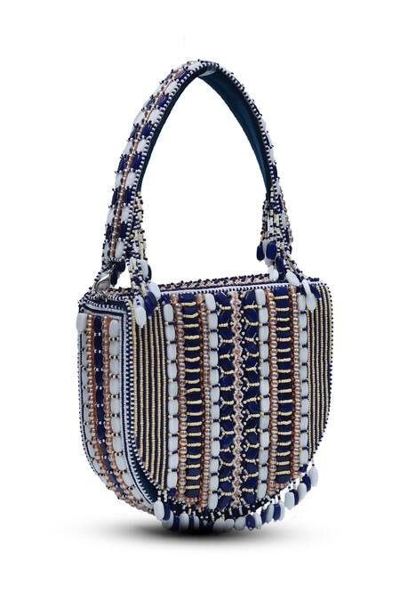 Buy The Tan Clan Blue Bead Asma Embellished Clutch Buy_The Tan Clan_Blue Bead Asma Embellished Clutch