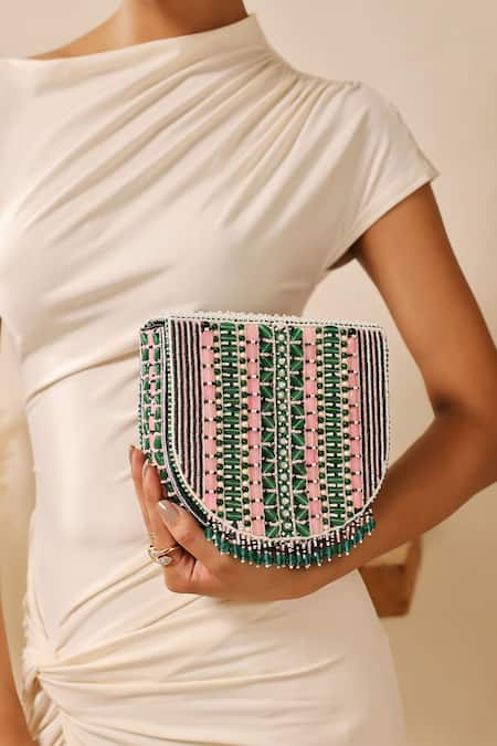 THE TAN CLAN Asma Bead Studded Clutch 