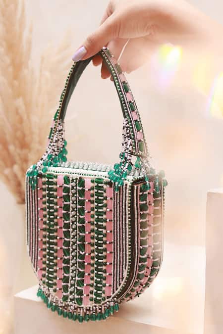 Shop The Tan Clan Green Bead Asma Studded Clutch at Aza Fashions Shop_The Tan Clan_Green Bead Asma Studded Clutch _at_Aza_Fashions