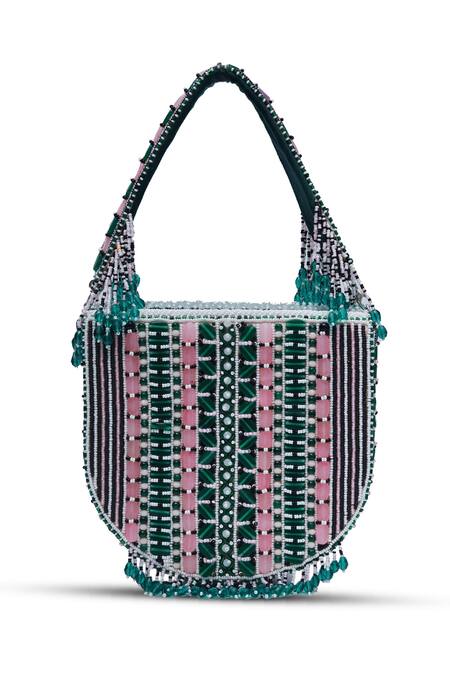 The Tan Clan Green Bead Asma Studded Clutch Online at Aza Fashions The Tan Clan_Green Bead Asma Studded Clutch _Online_at_Aza_Fashions