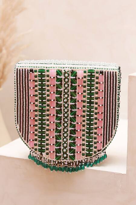 Buy The Tan Clan Green Bead Asma Studded Clutch Buy_The Tan Clan_Green Bead Asma Studded Clutch