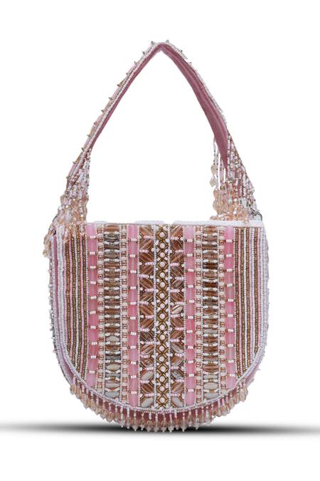 Buy The Tan Clan Pink Bead Asma Stripe Embellished Clutch Online at Aza Fashions Buy_The Tan Clan_Pink Bead Asma Stripe Embellished Clutch _Online_at_Aza_Fashions