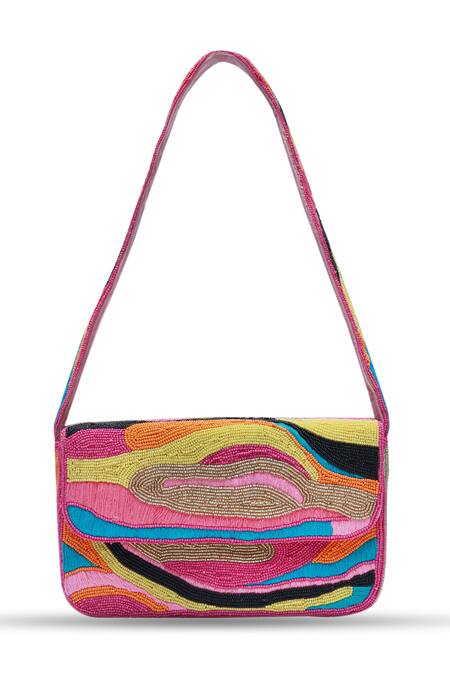 The Tan Clan Multi Color Moti Aster Embellished Baguette Bag Online at Aza Fashions The Tan Clan_Multi Color Moti Aster Embellished Baguette Bag _Online_at_Aza_Fashions