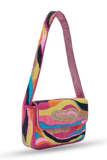 Buy The Tan Clan Multi Color Moti Aster Embellished Baguette Bag Online at Aza Fashions Buy_The Tan Clan_Multi Color Moti Aster Embellished Baguette Bag _Online_at_Aza_Fashions