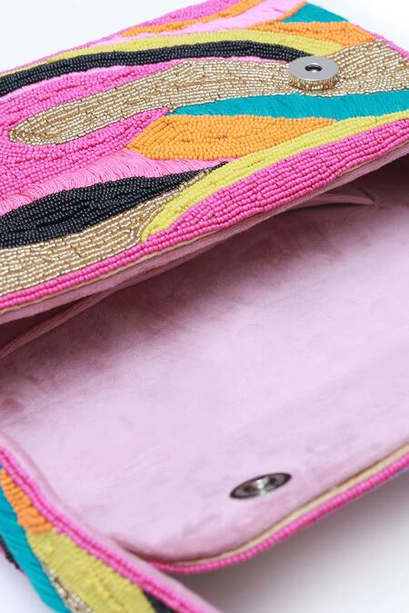 Shop The Tan Clan Multi Color Moti Aster Embellished Baguette Bag Online at Aza Fashions Shop_The Tan Clan_Multi Color Moti Aster Embellished Baguette Bag _Online_at_Aza_Fashions