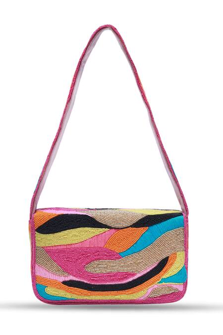 Buy The Tan Clan Multi Color Moti Aster Embellished Baguette Bag Buy_The Tan Clan_Multi Color Moti Aster Embellished Baguette Bag