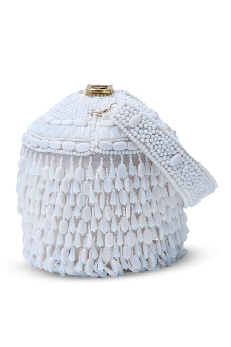 Shop_The Tan Clan_White Bead Bella Round Embellished Potli _Online_at_Aza_Fashions