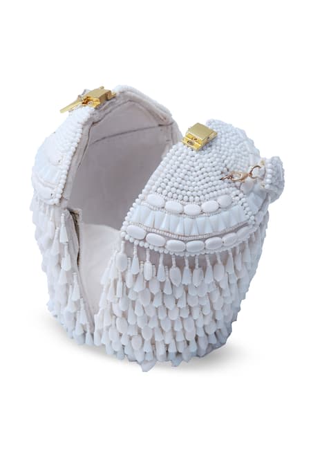 Buy_The Tan Clan_White Bead Bella Round Embellished Potli 