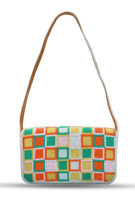 Buy The Tan Clan Multi Color Bead Blossom Embellished Baguette Bag Online at Aza Fashions Buy_The Tan Clan_Multi Color Bead Blossom Embellished Baguette Bag _Online_at_Aza_Fashions