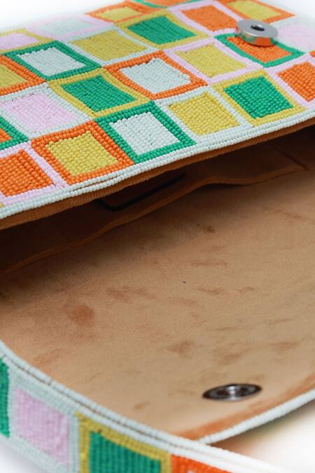 The Tan Clan Multi Color Bead Blossom Embellished Baguette Bag at Aza Fashions The Tan Clan_Multi Color Bead Blossom Embellished Baguette Bag _at_Aza_Fashions