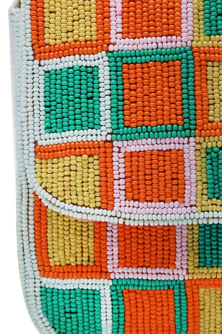 Buy The Tan Clan Multi Color Bead Blossom Embellished Baguette Bag Buy_The Tan Clan_Multi Color Bead Blossom Embellished Baguette Bag
