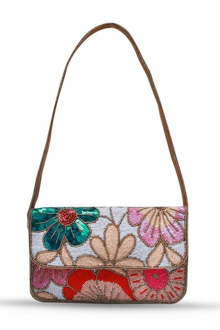 The Tan Clan Multi Color Moti Daisy Floral Embellished Baguette Bag Online at Aza Fashions The Tan Clan_Multi Color Moti Daisy Floral Embellished Baguette Bag _Online_at_Aza_Fashions