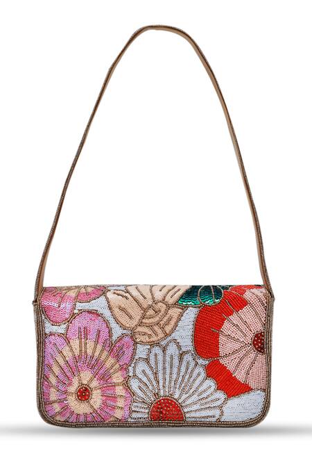 Buy The Tan Clan Multi Color Moti Daisy Floral Embellished Baguette Bag Online at Aza Fashions Buy_The Tan Clan_Multi Color Moti Daisy Floral Embellished Baguette Bag _Online_at_Aza_Fashions