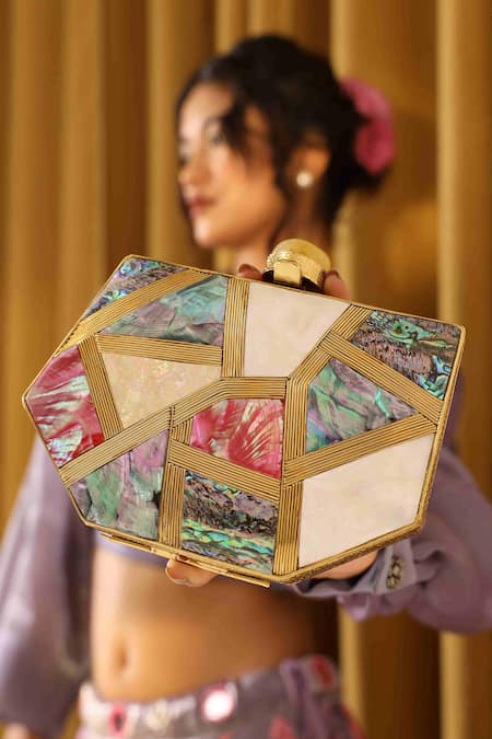 Shop The Tan Clan Gold Pearls Emily Mother Of Embellished Clutch at Aza Fashions Shop_The Tan Clan_Gold Pearls Emily Mother Of Embellished Clutch _at_Aza_Fashions