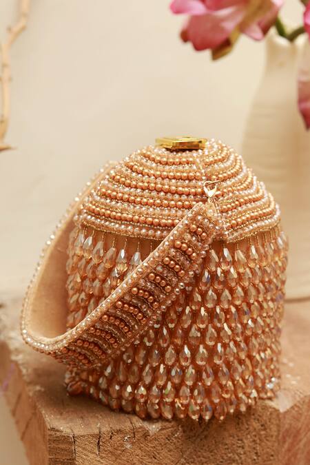 Buy_The Tan Clan_Gold Beads, Crystals Emma Studded Potli _Online_at_Aza_Fashions