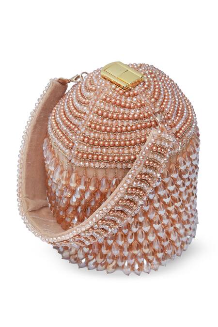 The Tan Clan_Gold Beads, Crystals Emma Studded Potli _at_Aza_Fashions