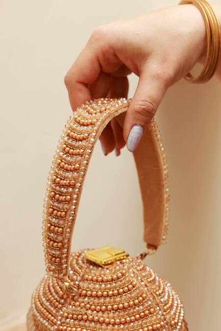 Buy_The Tan Clan_Gold Beads, Crystals Emma Studded Potli 