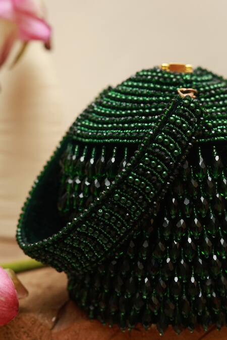 The Tan Clan_Green Crystals, Beads Emma Embellished Potli _Online_at_Aza_Fashions