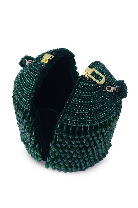 Buy_The Tan Clan_Green Crystals, Beads Emma Embellished Potli _Online_at_Aza_Fashions