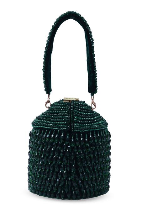 The Tan Clan_Green Crystals, Beads Emma Embellished Potli _at_Aza_Fashions