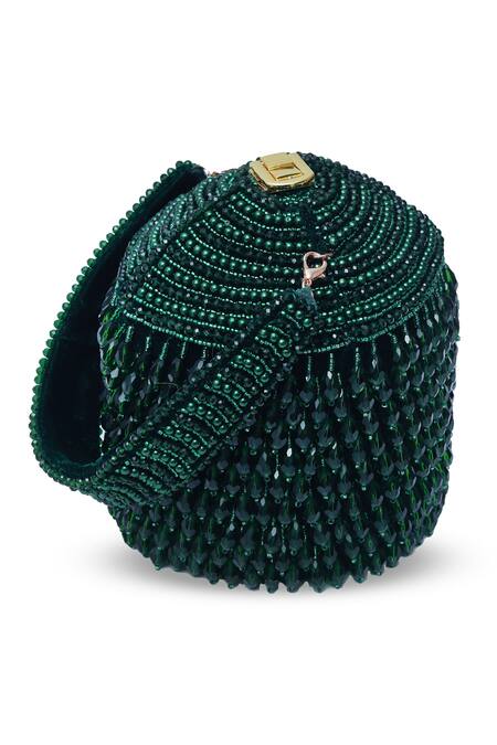 Buy_The Tan Clan_Green Crystals, Beads Emma Embellished Potli 