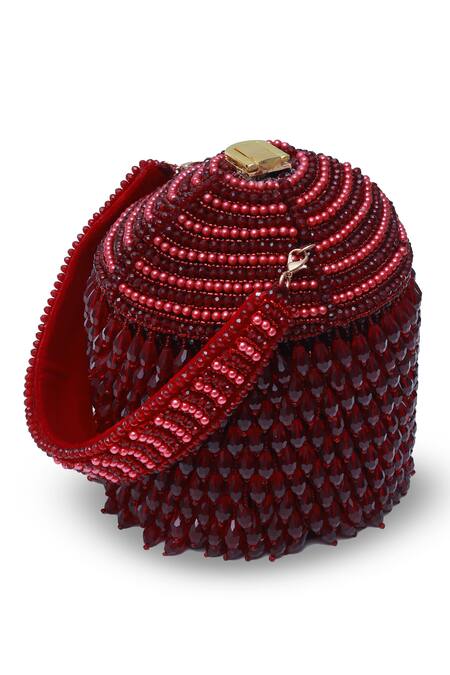 Buy_The Tan Clan_Red Bead Emma Round Embellished Potli _Online_at_Aza_Fashions