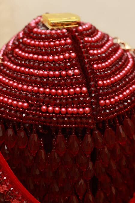 Shop_The Tan Clan_Red Bead Emma Round Embellished Potli _Online_at_Aza_Fashions