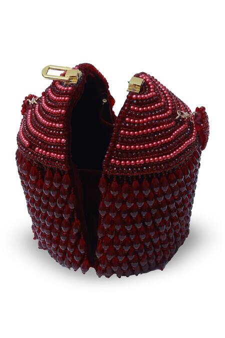 The Tan Clan_Red Bead Emma Round Embellished Potli _at_Aza_Fashions