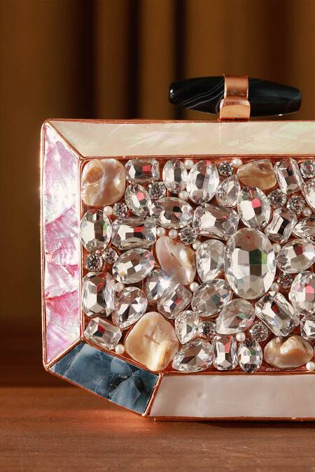 Shop_The Tan Clan_Gold Crystals, Pearls Hannah Mother Of Embellished Clutch _Online_at_Aza_Fashions