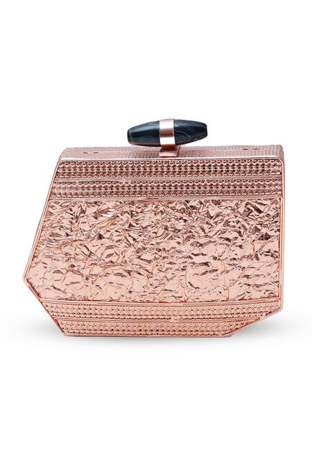 The Tan Clan_Gold Crystals, Pearls Hannah Mother Of Embellished Clutch _at_Aza_Fashions