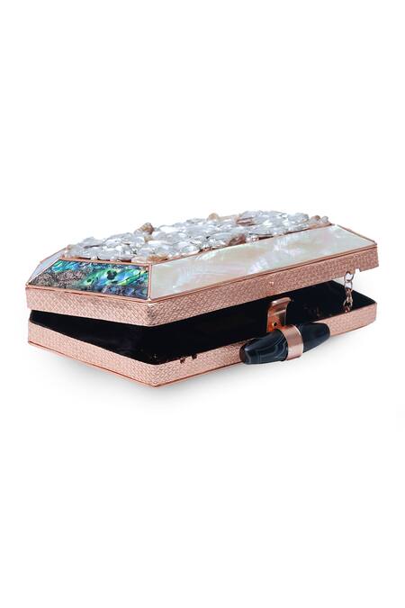 Buy_The Tan Clan_Gold Crystals, Pearls Hannah Mother Of Embellished Clutch 