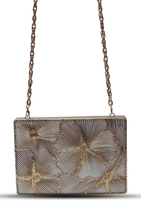 The Tan Clan_Gold Pearls Isa Mother Of Embellished Clutch _Online_at_Aza_Fashions